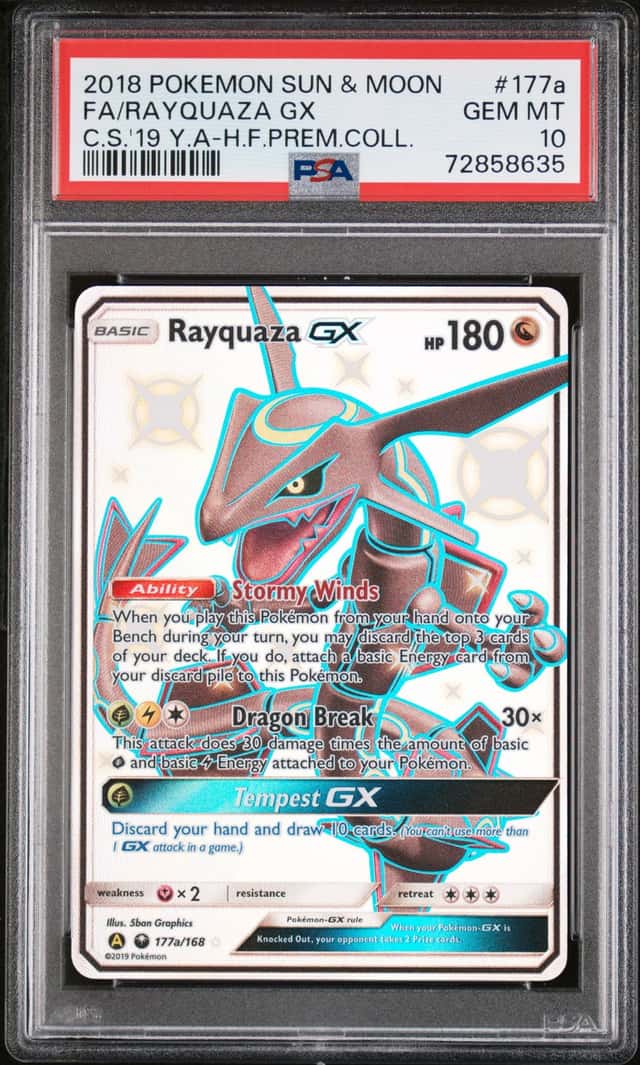 2018 Pokemon Sun & Moon Hidden Fates Premium Collection #177a Rayquaza GX PSA 10