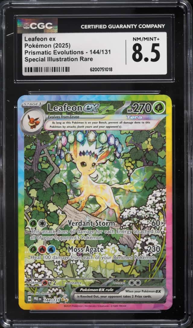 2025 Pokemon Scarlet & Violet Prismatic Evolutions SIR Leafeon Ex #144 CGC 8.5 NM-MT+