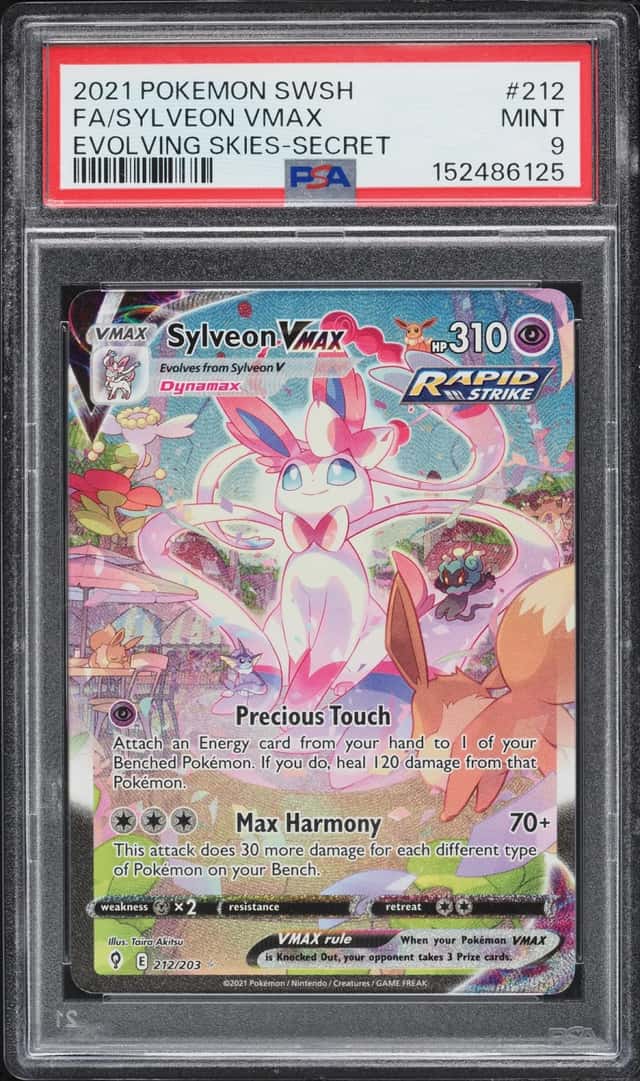 2021 Pokemon Sword & Shield Evolving Skies Alt Art Sylveon VMAX #212 PSA 9 MINT