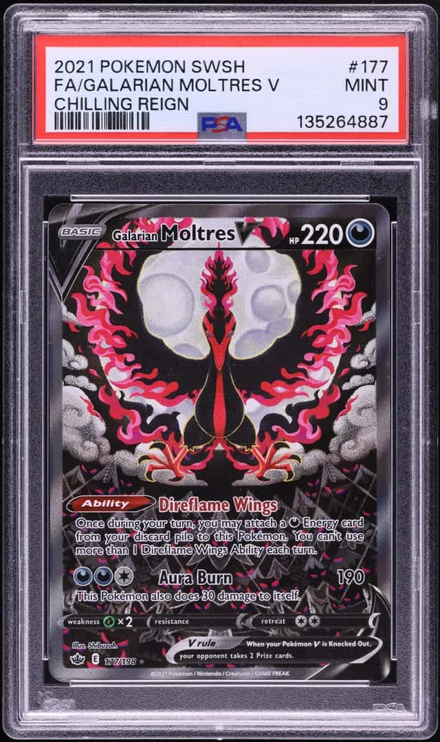 2021 Pokemon Sword & Shield Chilling Reign Alt Art Galarian Moltres V #177 PSA 9 MINT
