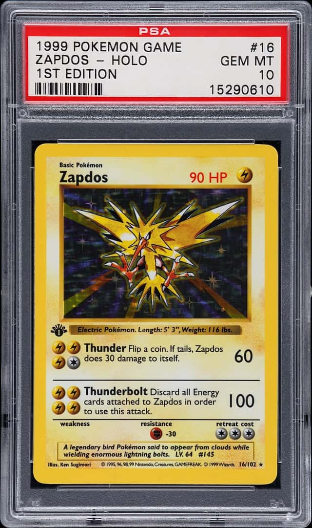 1999 Pokemon Base Set Shadowless 1st Edition Holo Zapdos #16 PSA 10 GEM MINT