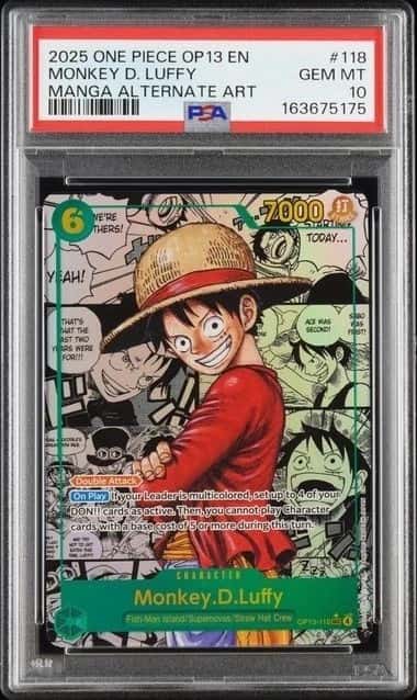 ONE PIECE MONKEY D. LUFFY 2025 CARRYING ON HIS WILL #118 MANGA ALT ART PSA 10