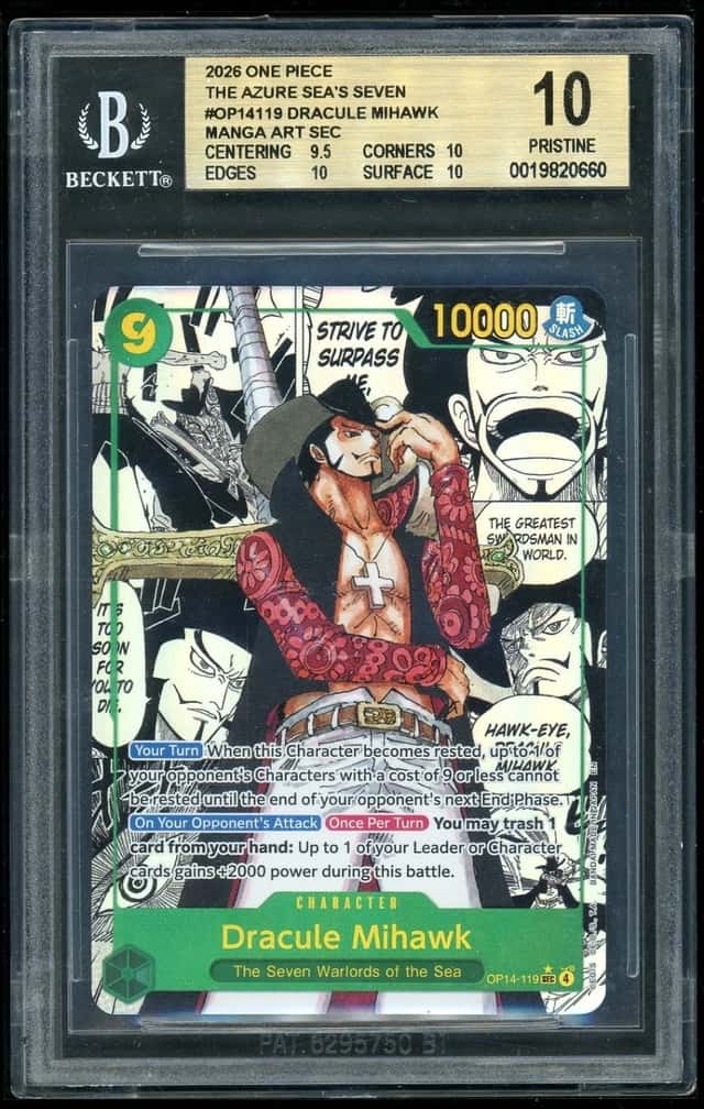 One Piece Dracule Mihawk 2026 The Azure Sea's Seven MANGA ART SEC BGS 10