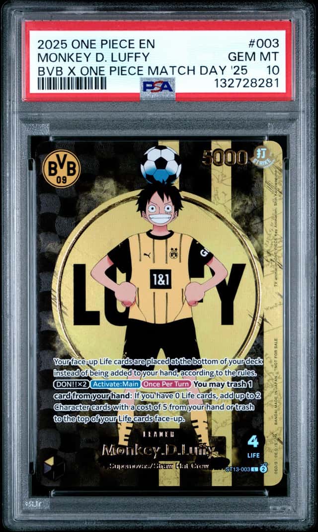 2025 ONE PIECE PROMOS BVB X ONE PIECE MATCH DAY 2025 #003 MONKEY D. LUFFY PSA 10