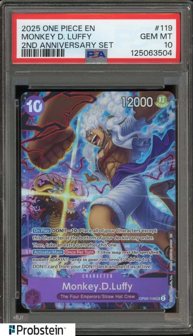 2025 ONE PIECE EN MONKEY D LUFFY OP05-119 2ND ANNIVERSARY SET PSA 10