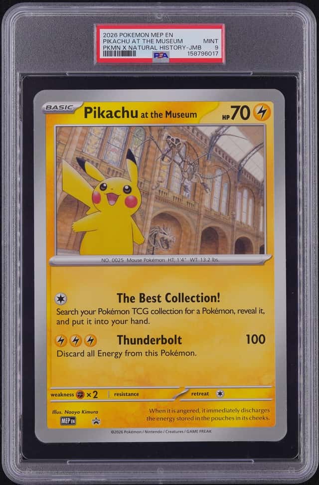 2026 POKEMON MEP EN-ME BLACK STAR JUMBO PROMO PIKACHU AT THE MUSEUM PSA 9