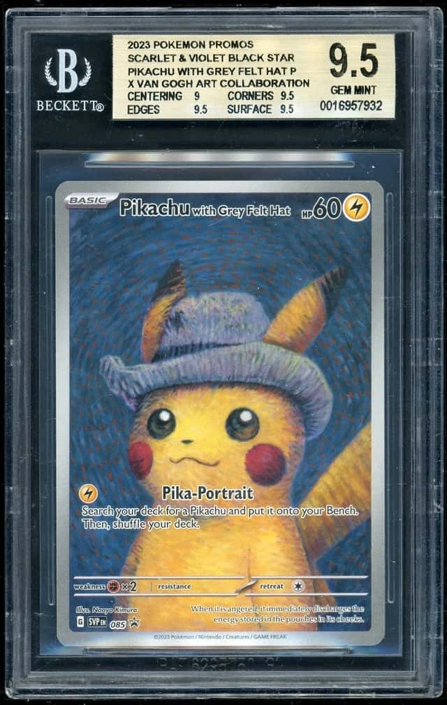 Pokemon Pikachu with Grey Felt Hat 2023-24 P SVI BSP Pm x Van Gogh AC BGS 9.5