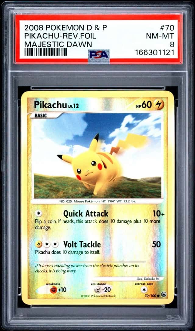 2008 POKEMON DIAMOND & PEARL MAJESTIC DAWN #70 PIKACHU-REVERSE FOIL PSA 8