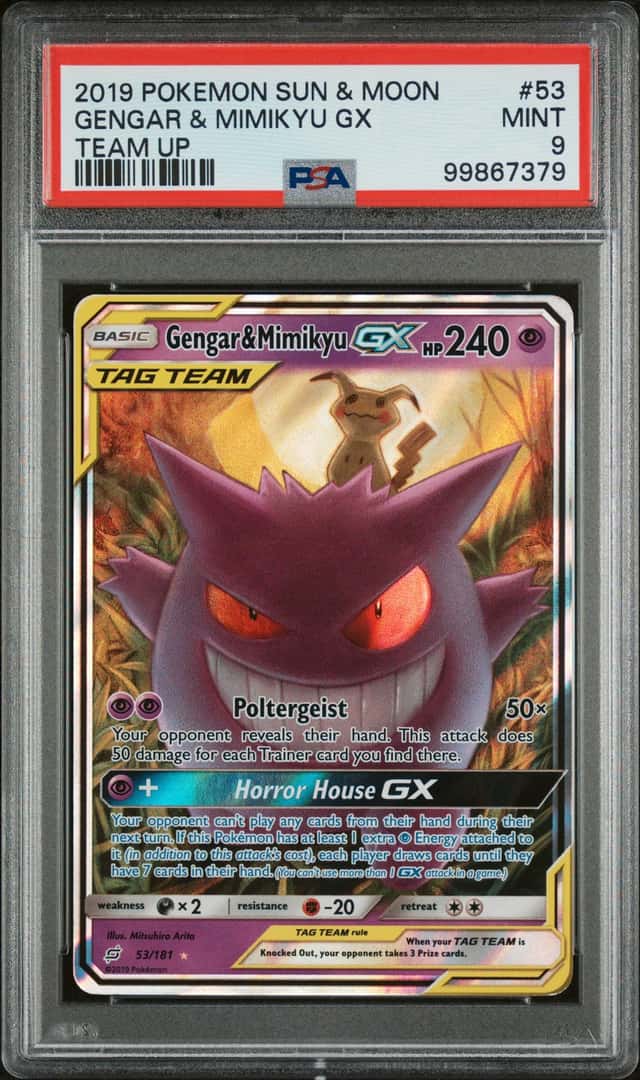 2019 Pokemon Sun & Moon Team Up Gengar Mimikyu Holo #53/181 PSA 9