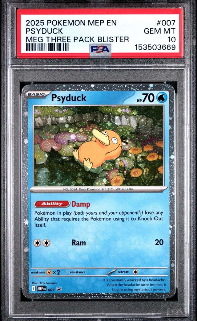 2025 Pokemon MEP EN MEG Three Pack Blister #007 Psyduck PSA 10 GEM MINT