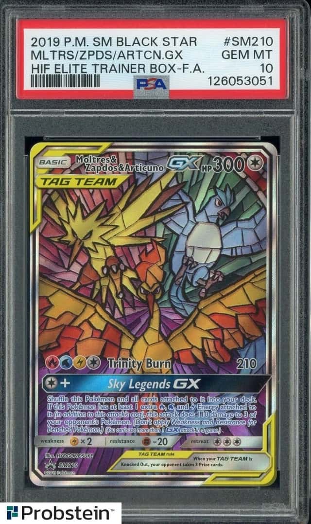 2019 Pokemon SM Black Star HIF ETB Full Art Moltres Zapdos Articuno Gx PSA 10
