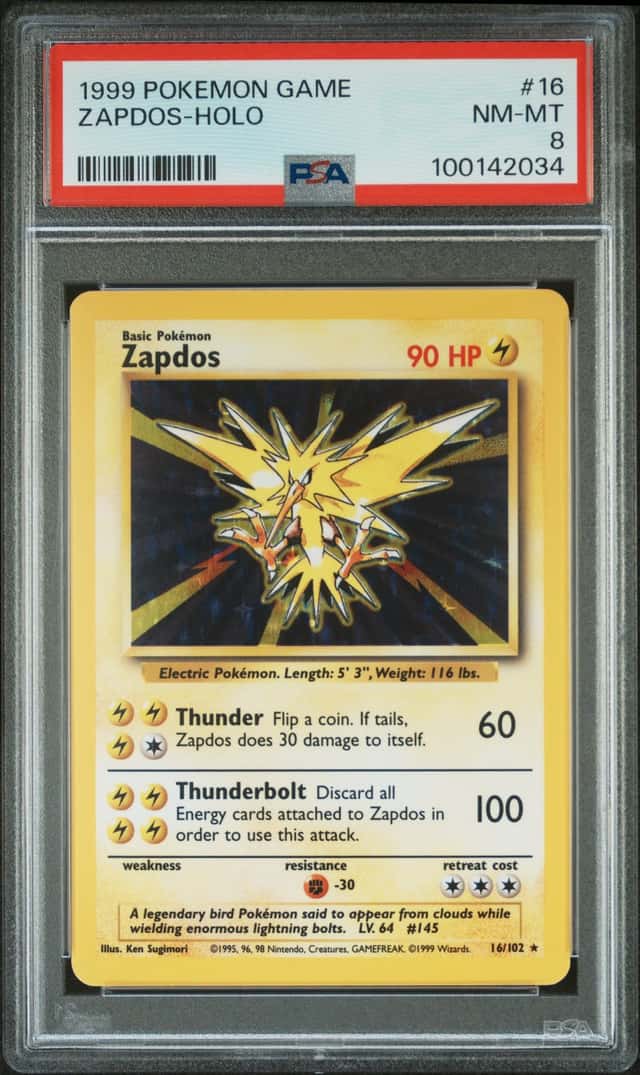 ZAPDOS 1999 POKEMON BASE SET HOLO RARE #16/102 PSA 8 Q4886
