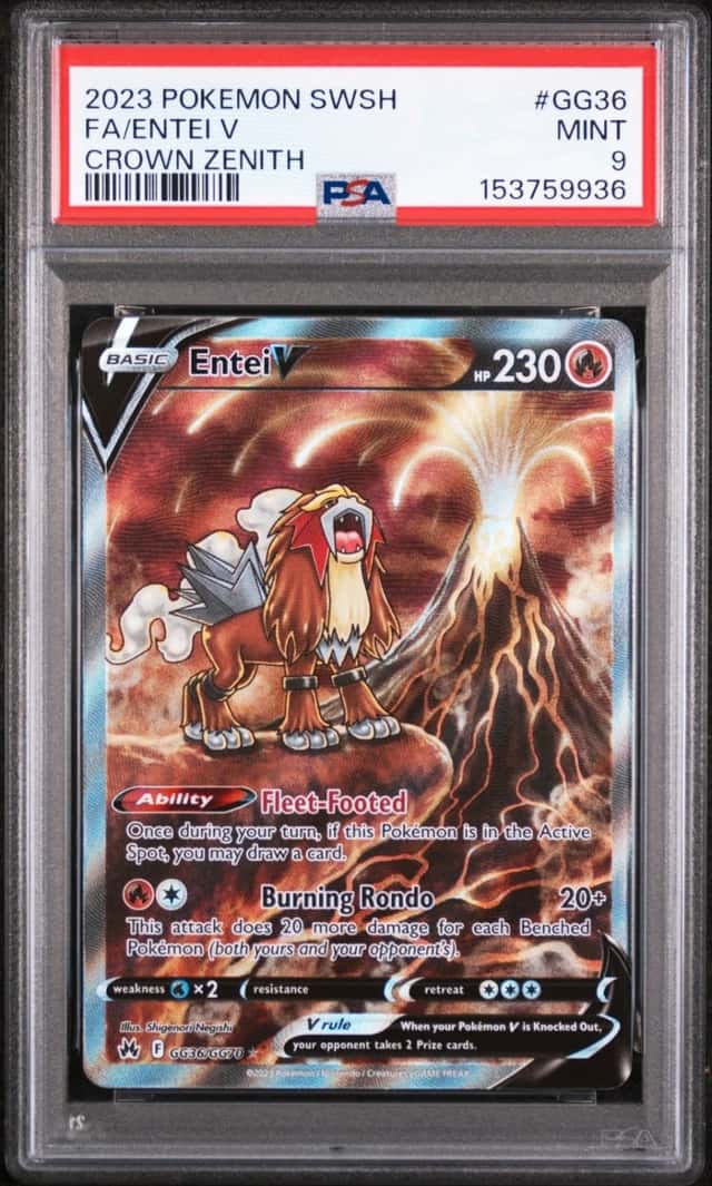 2023 POKEMON SWORD & SHIELD CROWN ZENITH #GG36 FULL ART/ENTEI V PSA 9