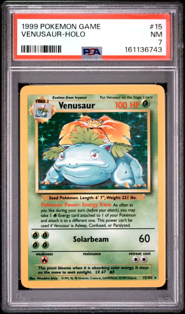 1999 POKEMON BASE SET UNLIMITED #15 VENUSAUR-HOLO PSA 7