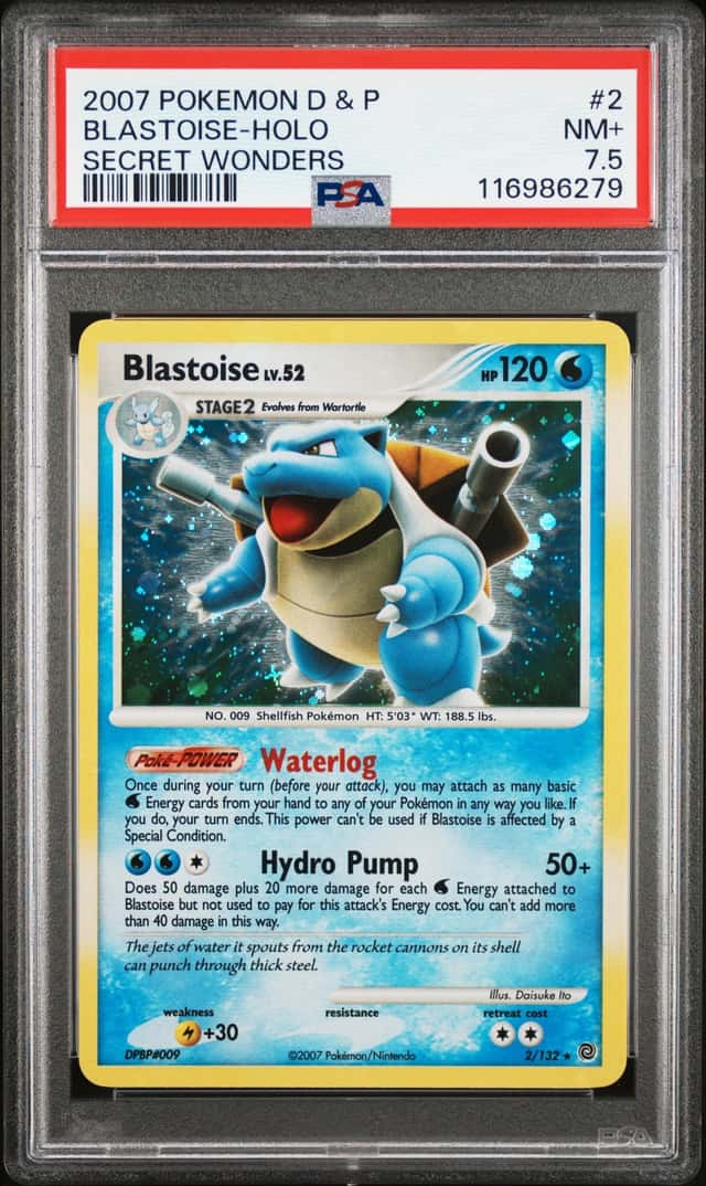 PSA 7.5 NM+ Blastoise 2/132 Pokémon 2007 Secret Wonders Holo Bleed
