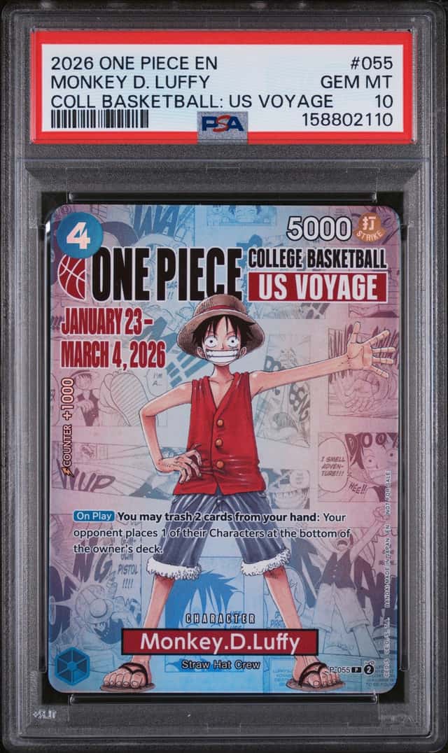 2026 ONE PIECE COLLEGE BASKETBALL: US VOYAGE PROMOS #055 MONKEY D. LUFFY PSA 10
