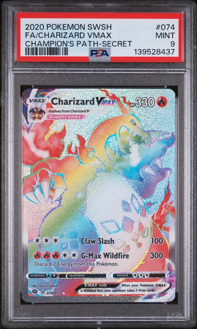 2020 POKEMON SWSH CHAMPION'S PATH #074/073 CHARIZARD VMAX SECRET RARE PSA 9