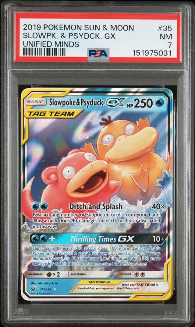 2019 POKEMON SUN & MOON UNIFIED MINDS #35 SLOWPOKE & PSYDUCK GX PSA 7