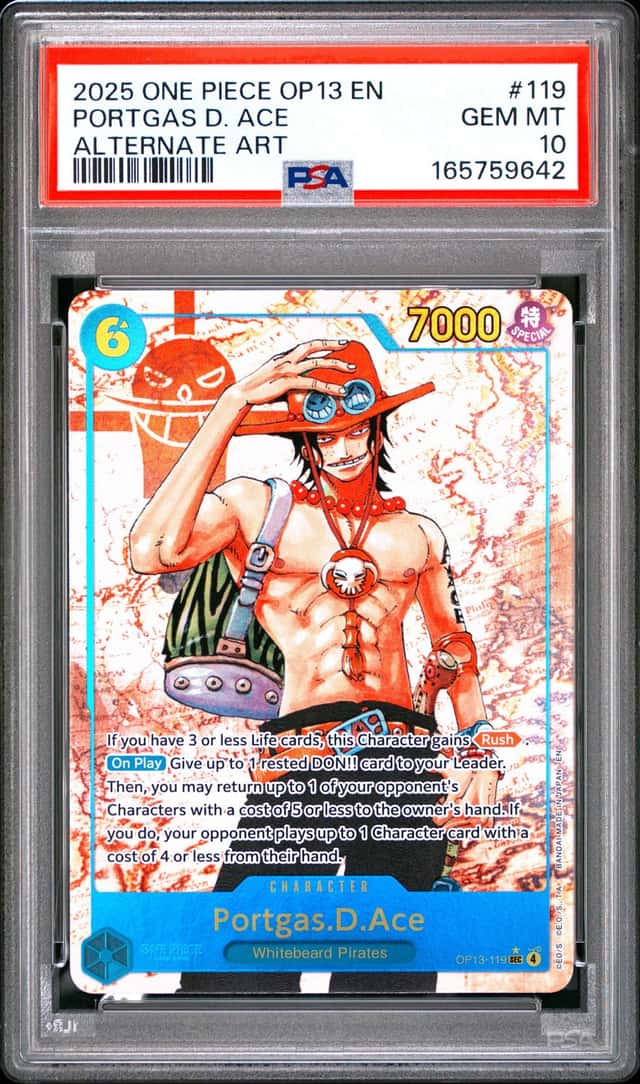 2025 ONE PIECE OP13-CARRYING ON HIS WILL ALTERNATE ART PORTGAS D. ACE PSA 10