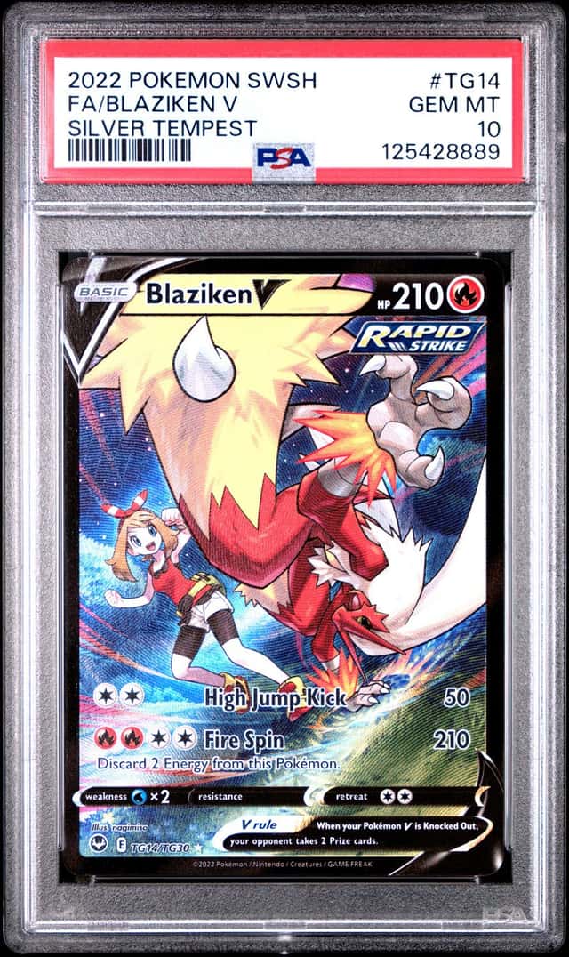 2022 POKEMON SWORD & SHIELD SILVER TEMPEST #TG14 FULL ART/BLAZIKEN V PSA 10