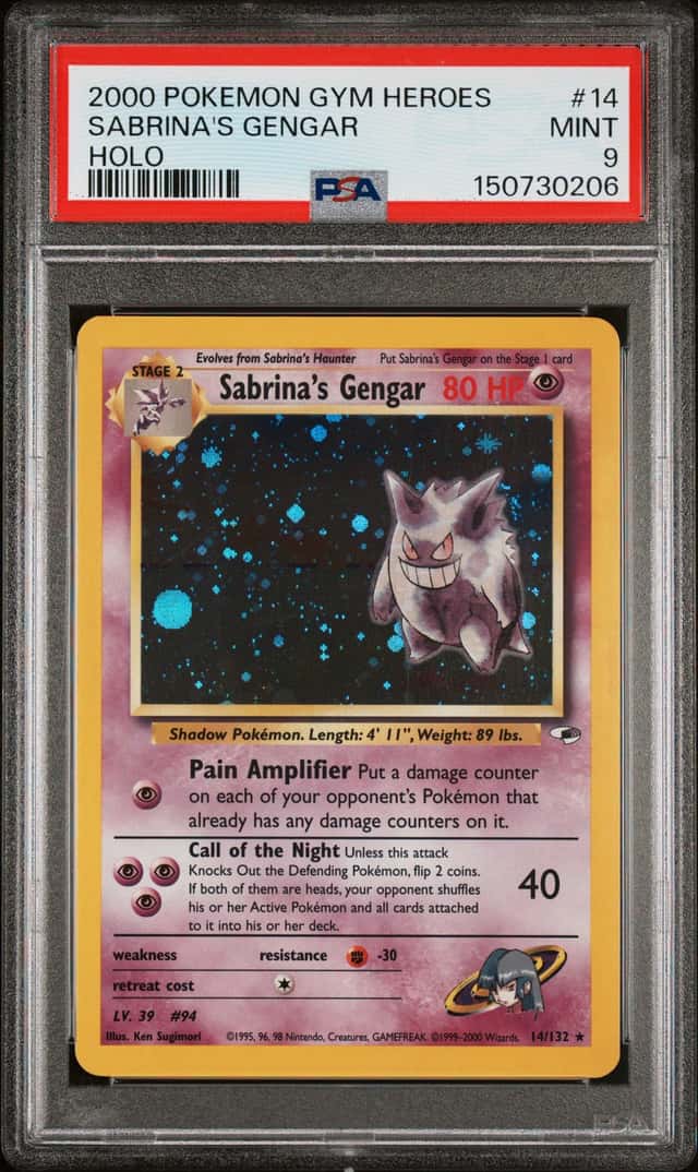 Pokemon TCG Sabrina's Gengar 14/132 Gym Heroes Holo PSA 9