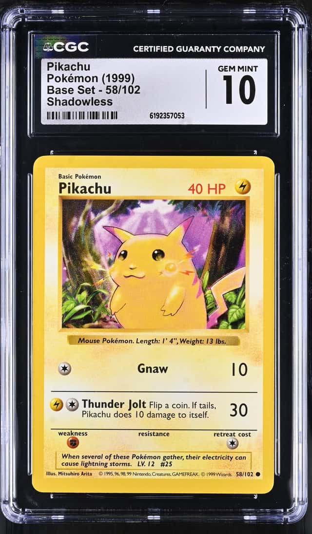 1999 Pokemon Base Set Shadowless Pikachu #58 CGC 10 GEM MINT