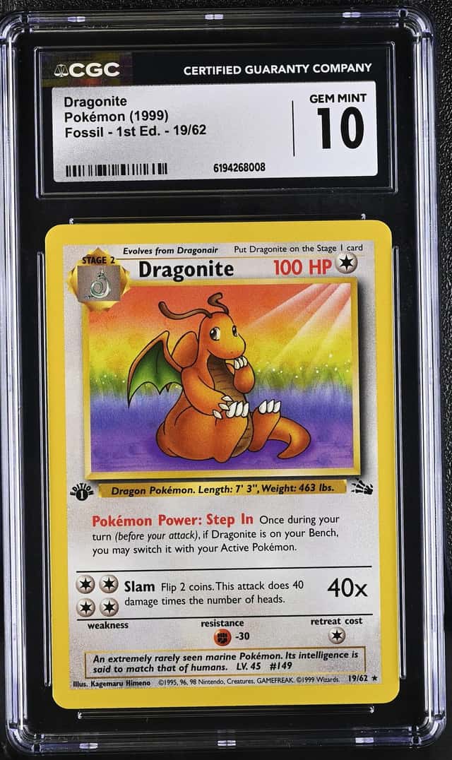 1999 Pokemon Fossil 1st Edition Dragonite #19 CGC 10 GEM MINT