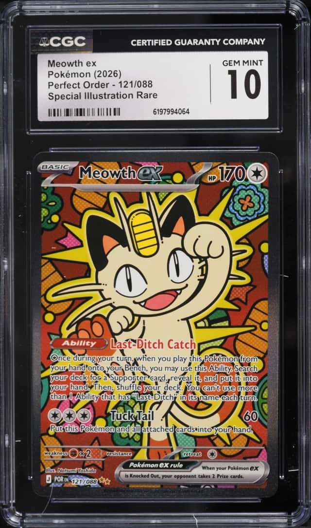 2026 Pokemon Mega Evolution Perfect Order SIR Meowth Ex #121 CGC 10 GEM MINT