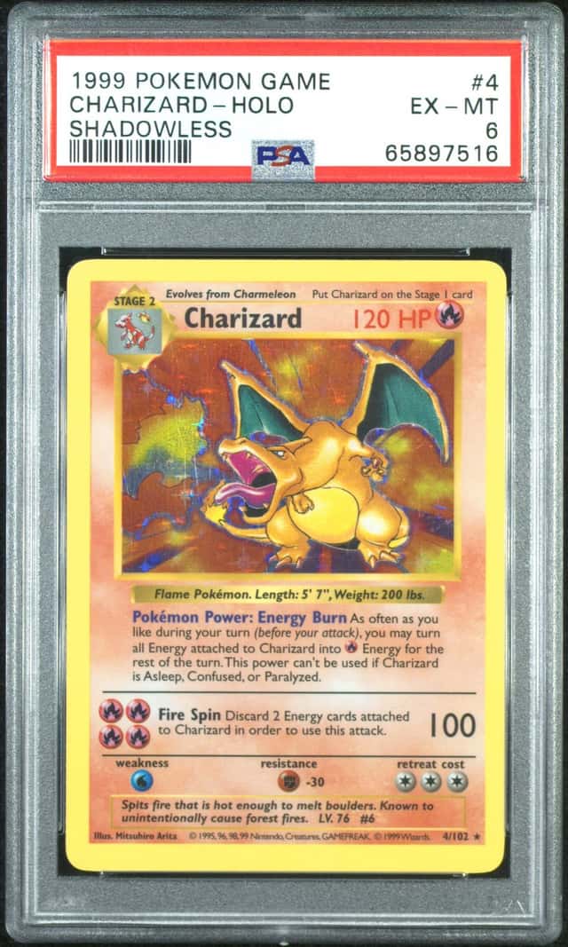 1999 Pokemon Base Set Shadowless Holo Charizard #4 PSA 6 EXMT
