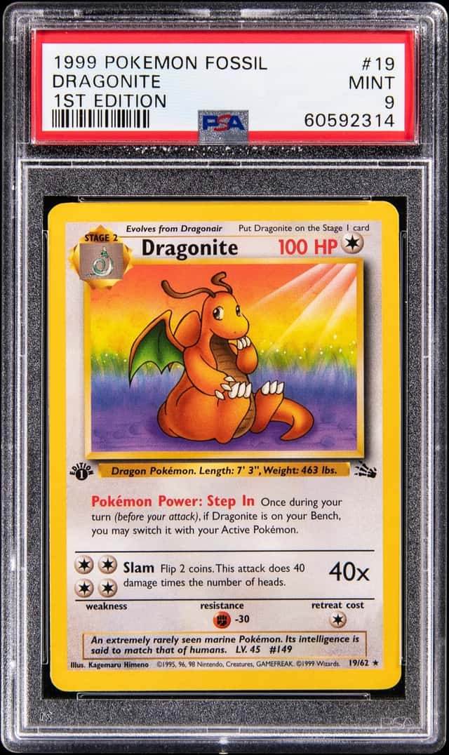 1999 Pokemon Fossil 1st Edition Holo #19 Dragonite - PSA MINT 9