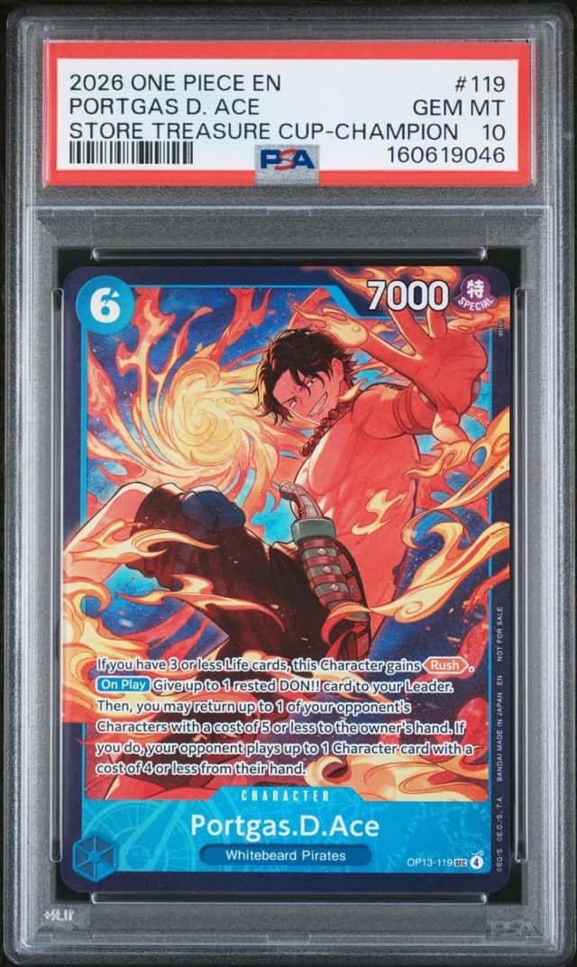 One Piece Portgas D. Ace Promo OP13-119 Store Treasure Cup Champion PSA 10