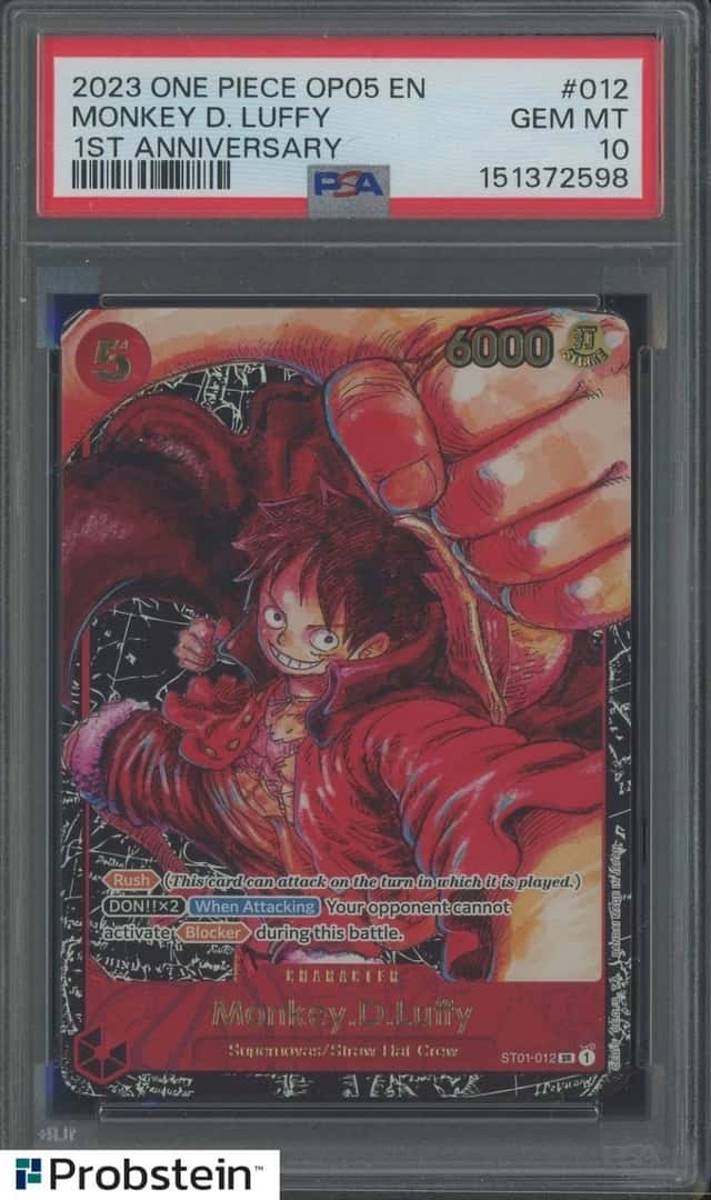2023 One Piece OP05 EN 1st Anniversary #012 Monkey D Luffy PSA 10 GEM MINT