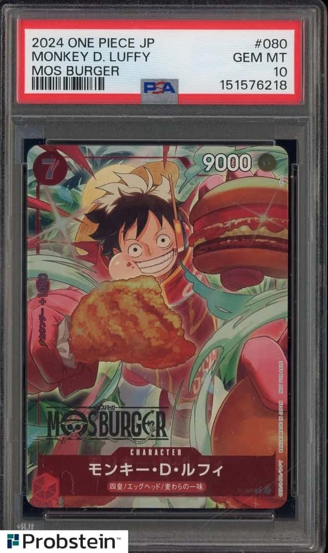 Auction #62 2024 One Piece JP Mos Burger #080 Monkey D. Luffy PSA 10 GEM MINT