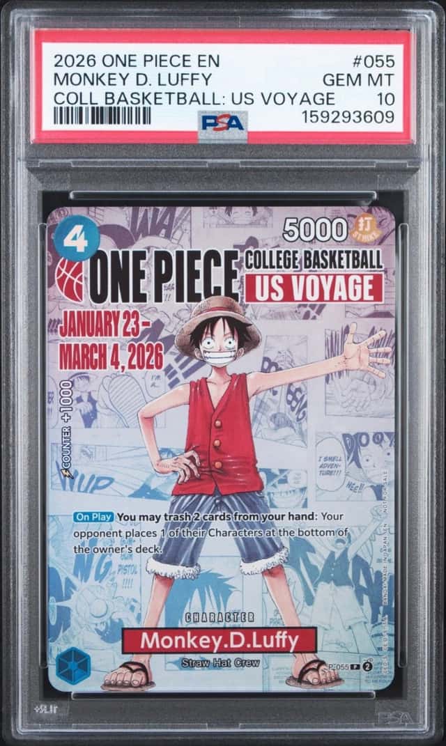 2026 ONE PIECE COLLEGE BASKETBALL: US VOYAGE #055 MONKEY D. LUFFY PSA 10