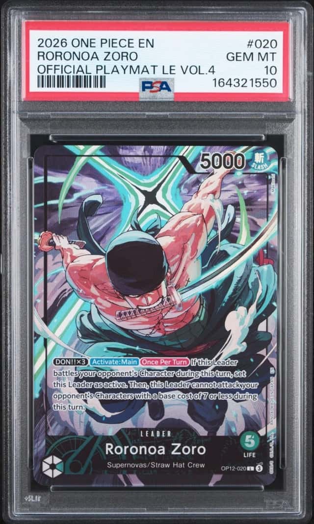 2026 ONE PIECE PROMOS OFFICIAL PLAYMAT LIMITED EDITION VOL.4 RORONOA ZORO PSA 10