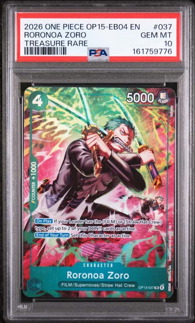 2026 ONE PIECE ADVENTURE ON KAMI'S ISLAND TREASURE RARE #037 RORONOA ZORO PSA 10