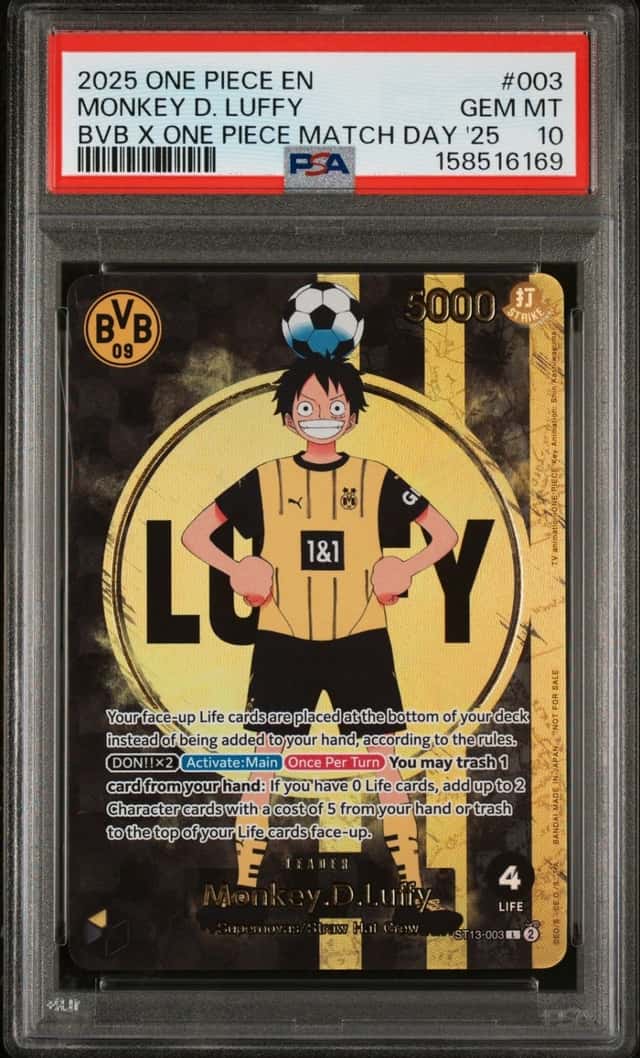 2025 ONE PIECE PROMOS BVB X ONE PIECE MATCH DAY 2025 #003 MONKEY D. LUFFY PSA 10