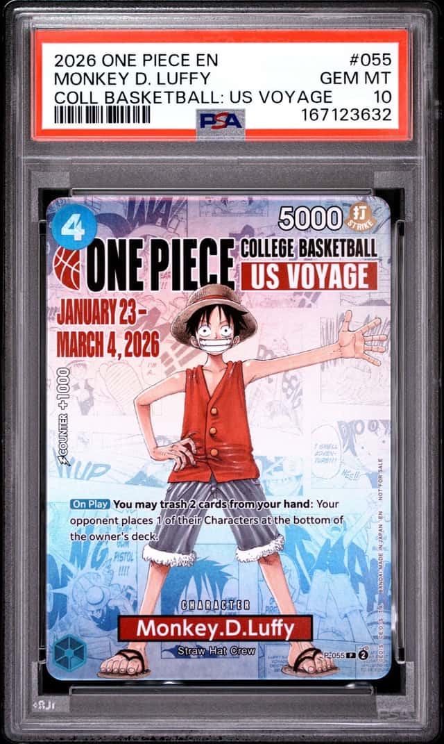 2026 ONE PIECE COLLEGE BASKETBALL: US VOYAGE #055 MONKEY D. LUFFY PSA 10