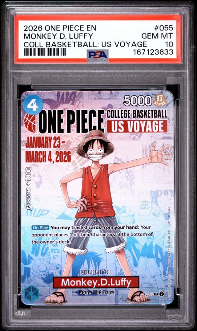 2026 ONE PIECE COLLEGE BASKETBALL: US VOYAGE #055 MONKEY D. LUFFY PSA 10