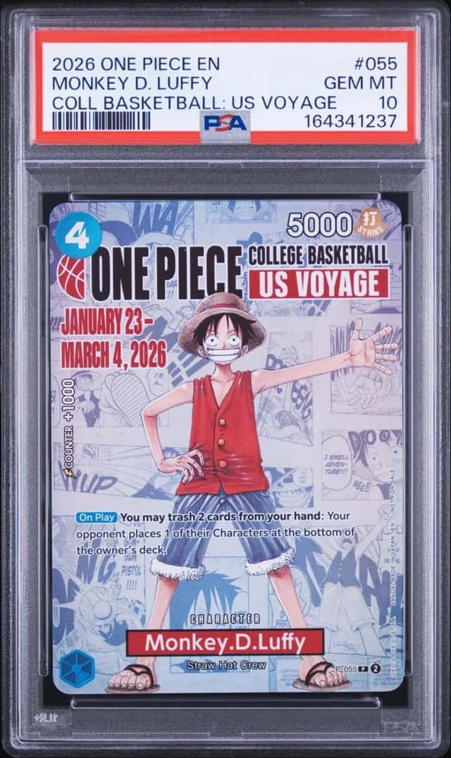 2026 ONE PIECE COLLEGE BASKETBALL: US VOYAGE #055 MONKEY D. LUFFY PSA 10