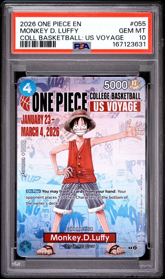 2026 ONE PIECE COLLEGE BASKETBALL: US VOYAGE #055 MONKEY D. LUFFY PSA 10