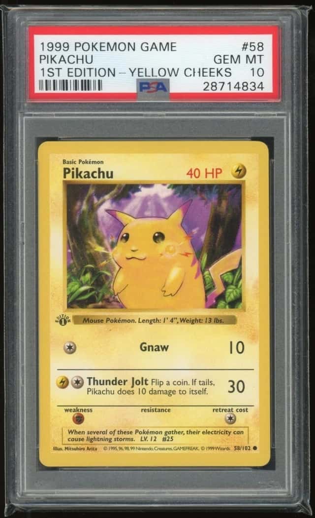 1999 Pokémon Pikachu 1st Edition Yellow Cheeks #58 PSA 10
