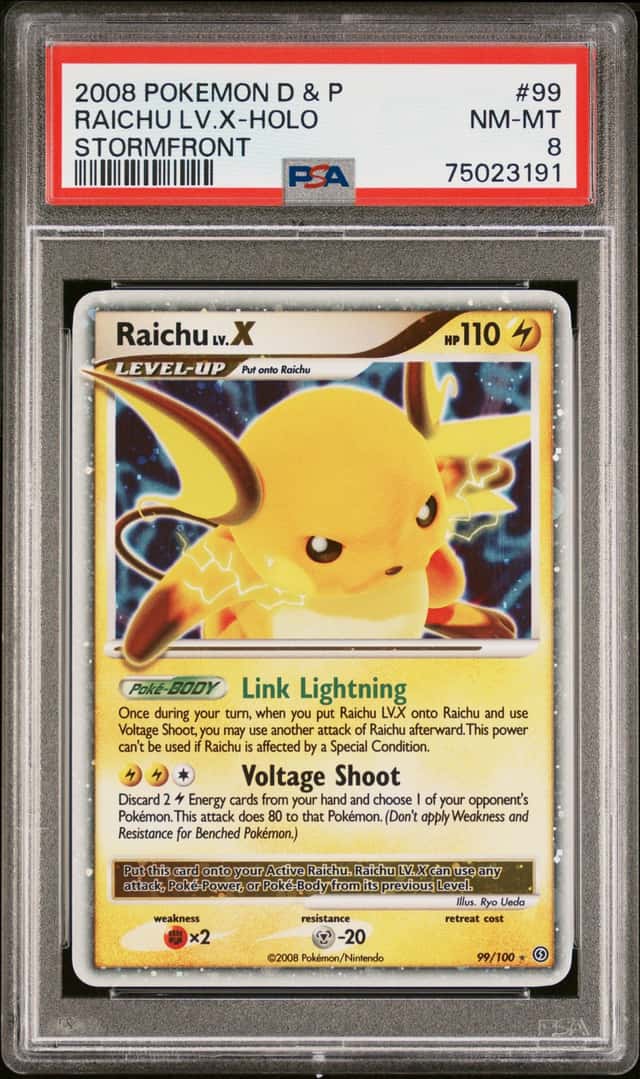 Pokemon Card  RAICHU   LV.X - HOLO  99/100, 2008,  English  PSA 8.