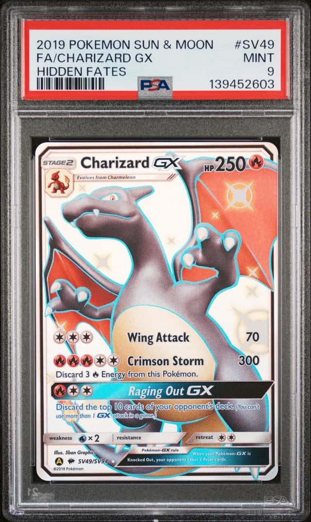 2019 Pokemon TCG Charizard GX SV49/SV94 Hidden Fates Full Art Holo PSA 9