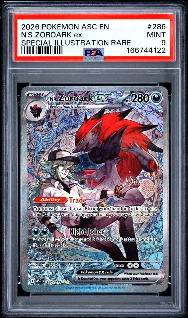 POKEMON N'S ZOROARK ex 2026 ASC EN-ASCENDED HEROES #286 SP ILLUS RARE PSA 9