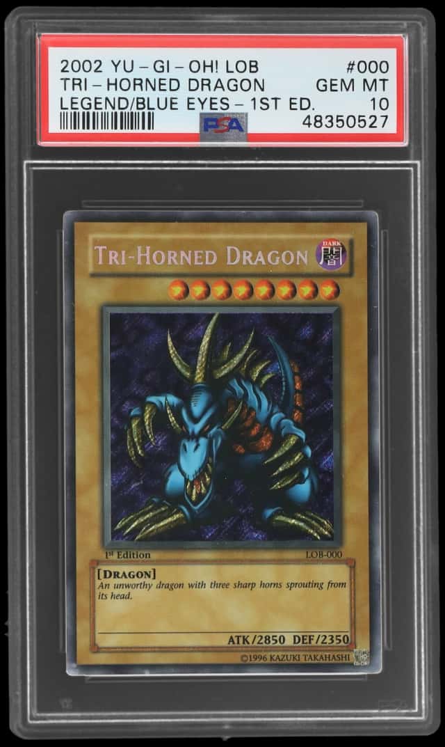 2002 Yu Gi Oh! Legend of Blue Eyes White Dragon 1st Edition Tri Horned Dragon #LOB000