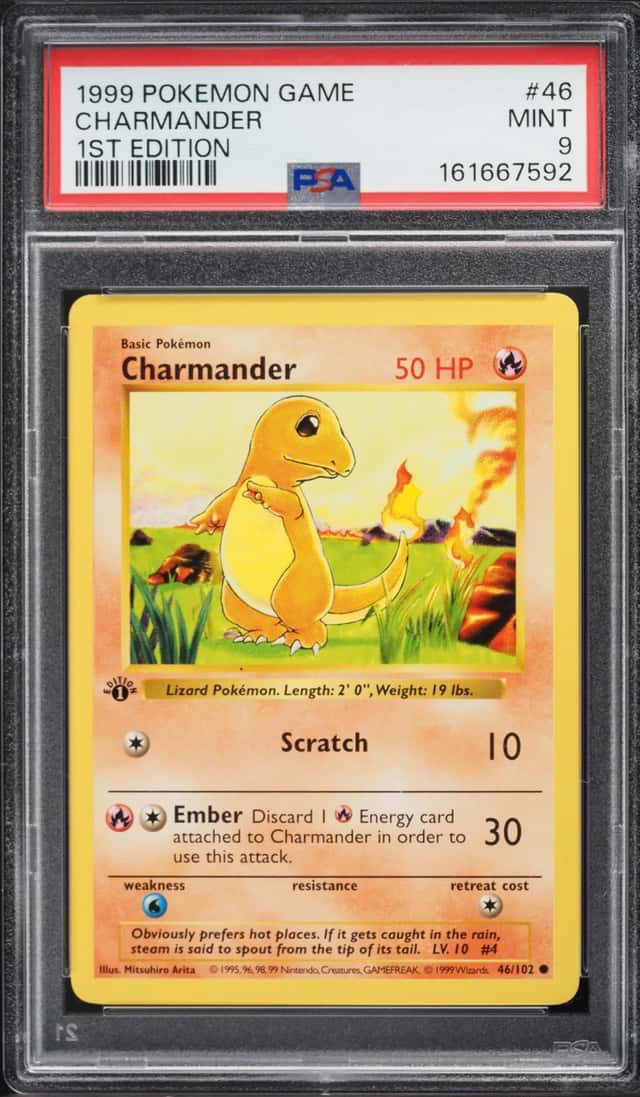 1999 Pokemon Base Set Shadowless 1st Edition Charmander #46 PSA 9 MINT