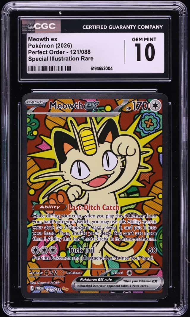 2026 Pokemon Mega Evolution Perfect Order SIR Meowth ex #121 CGC 10 GEM MINT