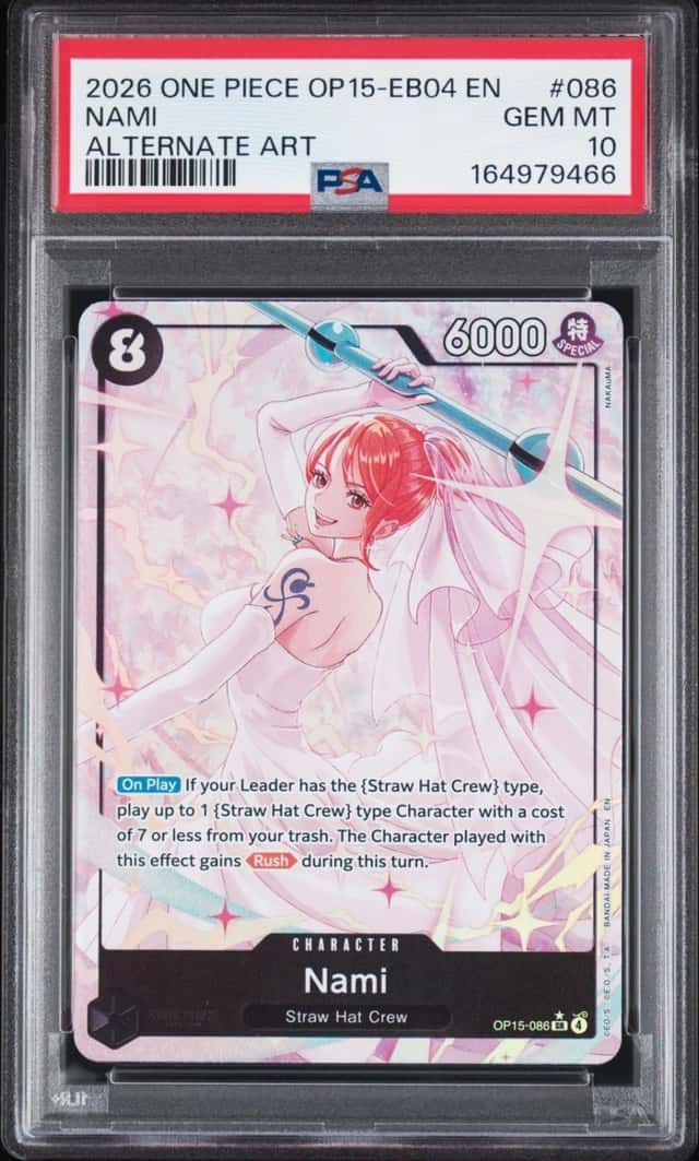 2026 ONE PIECE OP15-EB04-ADVENTURE ON KAMI'S ISLAND ALTERNATE ART NAMI PSA 10