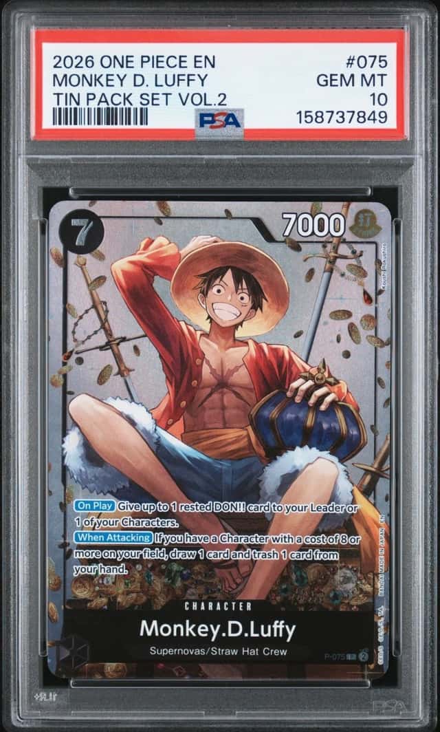 2026 ONE PIECE PROMOS TIN PACK SET VOL.2 #075 MONKEY D. LUFFY PSA 10